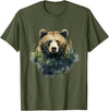 Bear Forest Animal Art Portrait Forest Artwork Wildlife T-Shirt - Olive Green