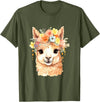 Alpaca and llama with flowers Designs Alpaca with Flowers, Cute Alpaca and Llama T-Shirt - Olive Green