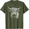 Scottish Highland Cattle Cow Merch Scottish Highland Cattle Cow Drawing T-Shirt - Olive Green