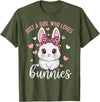 Cute Bunny Rabbit Girls Kids Just a Girl Who Loves Bunnies T-Shirt in Olive Green