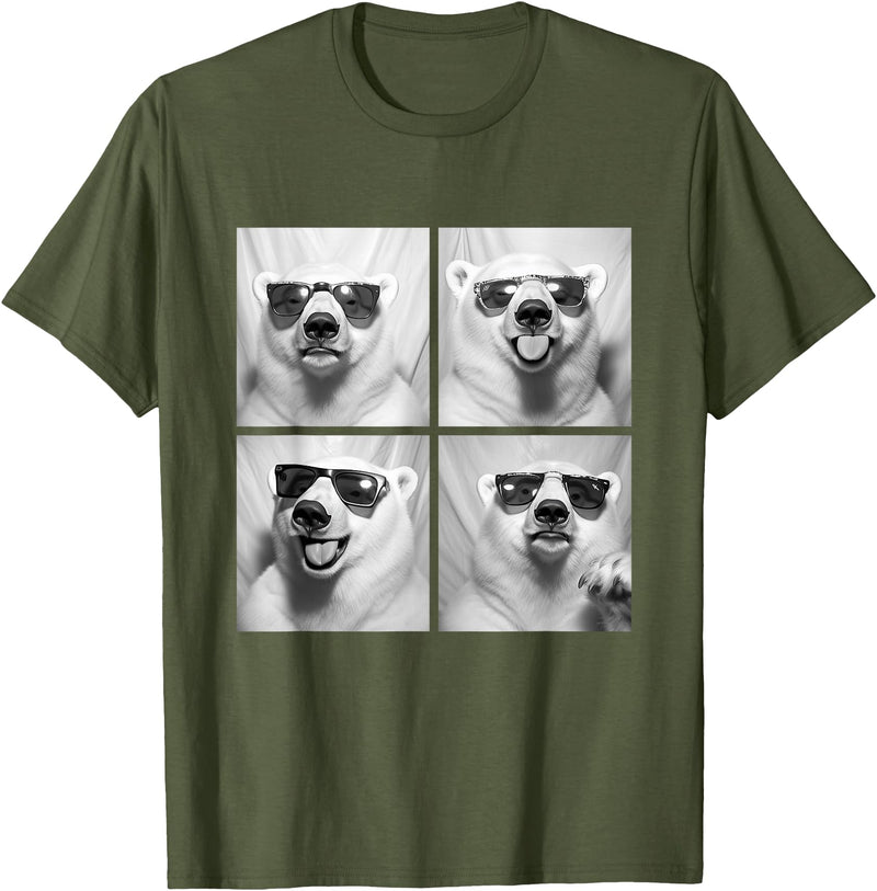 Funny Animal Photography Clothing Co. Funny Polar Bears with Sunglasses Cool Ice Bears Humor Meme T-Shirt - Olive Green