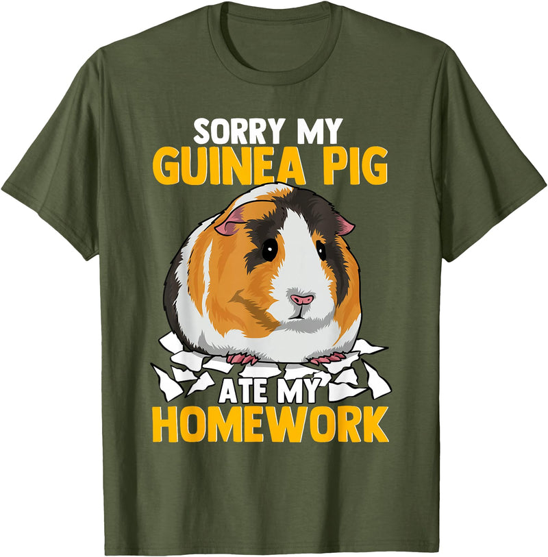 Sorry My Guinea Pig Ate My Homework Funny Pet Rodent Hamster T-Shirt - Olive Green
