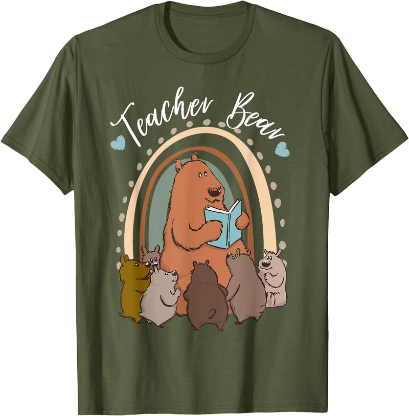 Thank You Teacher Appreciation Gifts Teacher Bear Reading Appreciation Teacher Graphic T-Shirt - Olive Green