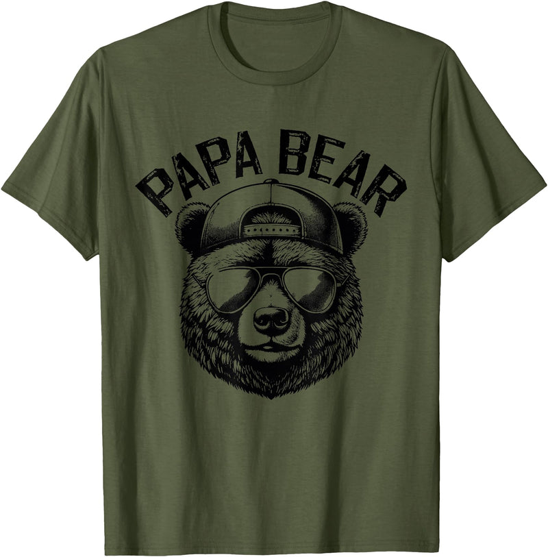 Bear Face Designs Papa Bear Face Grizzly Fathers Day Bear Lover Mens T-Shirt - Olive Green