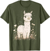 Alpaca Llama Lama Lover Cute Farm Animals Kids Llama Alpaca Lama Flowers Cute Adorable Baby Farm Animal T-Shirt - Olive Green