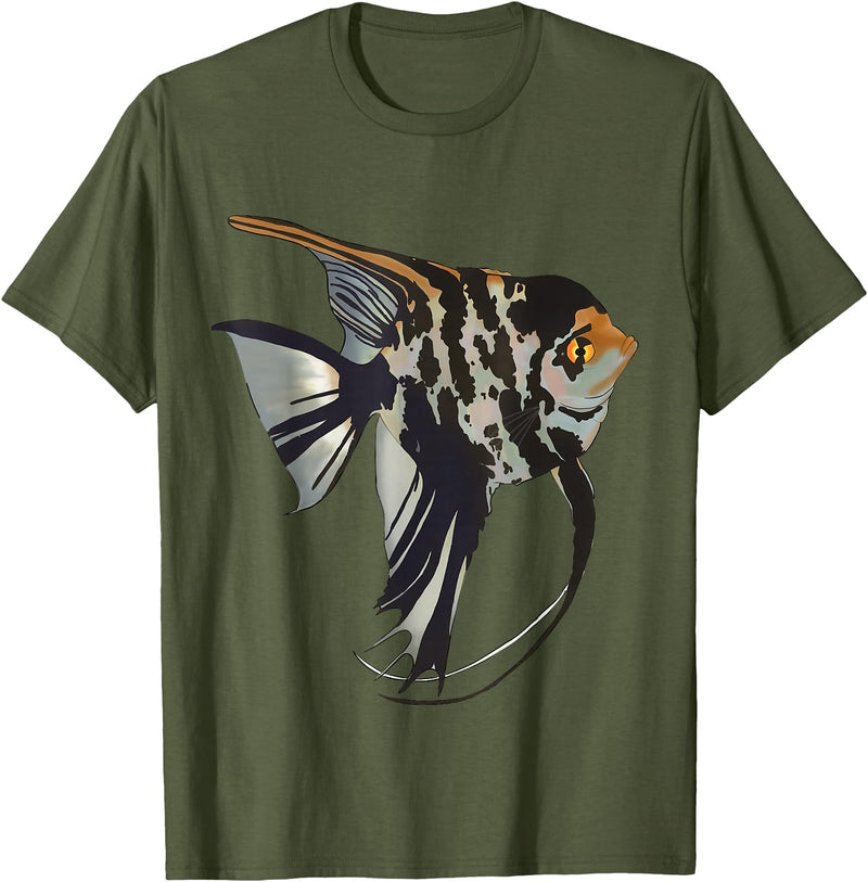 Freshwater Fish Fun Marbled Freshwater Angelfish T-Shirt - Olive Green