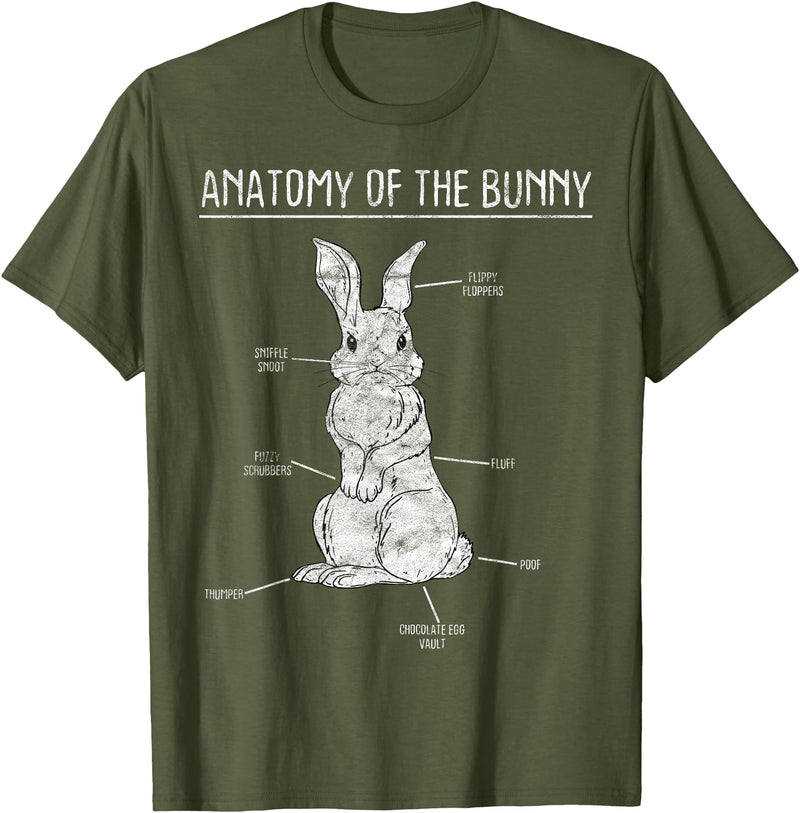 Rabbit Anatomy Bunny Lover Animal Pet Owner Gift T-Shirt in Olive Green