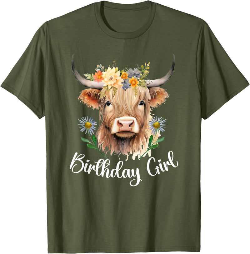 Cow Birthday Designs Matching Family Highland Cows Cow Birthday Girl Mother Girl Mama Woman Family Matching T-Shirt - Olive