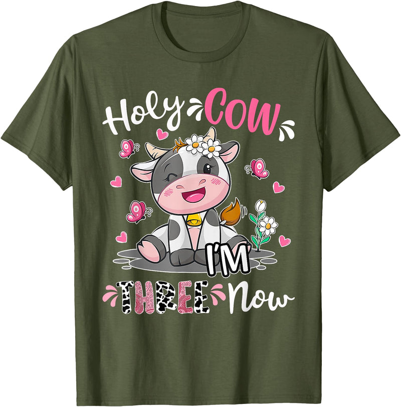Holy Cow I'm Three 3 3rd Birthday Boy Girl Kids Holy Cow I'm Three 3 Years Old 3rd Birthday Boy Girl T-Shirt - Olive Green