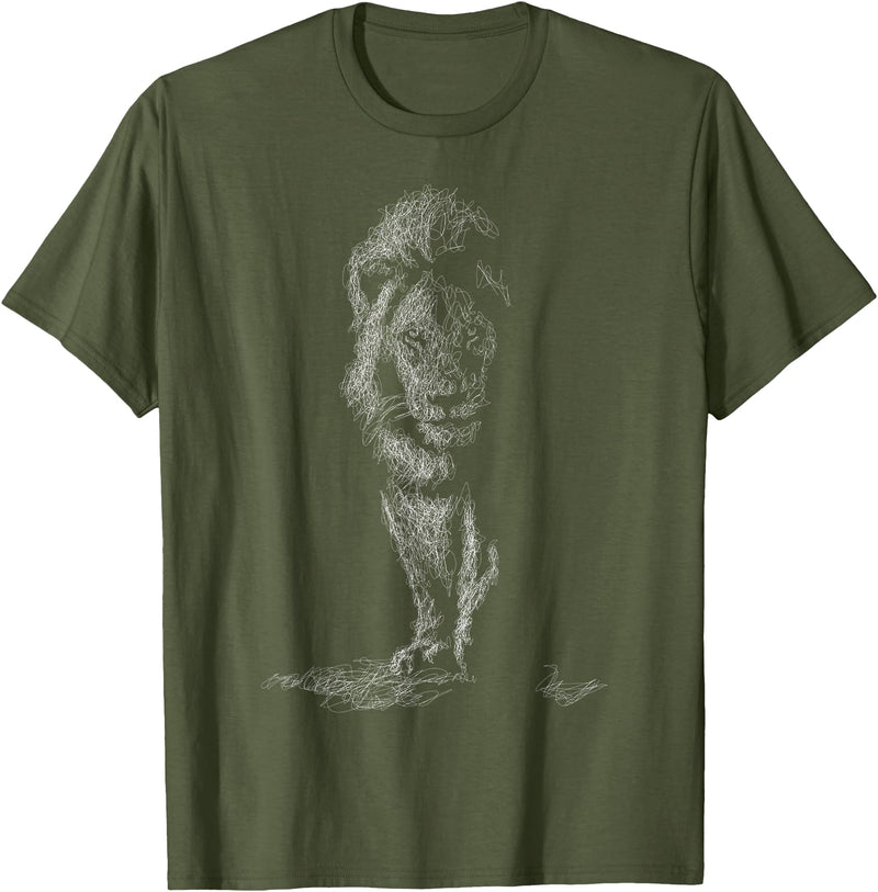 black animals art Lion Scribble Black Art for Lover Lions King of Animals T-Shirt - Olive Green