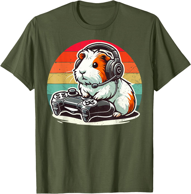 Funny Retro Guinea Pig Gamer Tee Guinea Pig Gamer Retro Video Gaming Cavy Men Boys Kids Youth T-Shirt - Olive Green