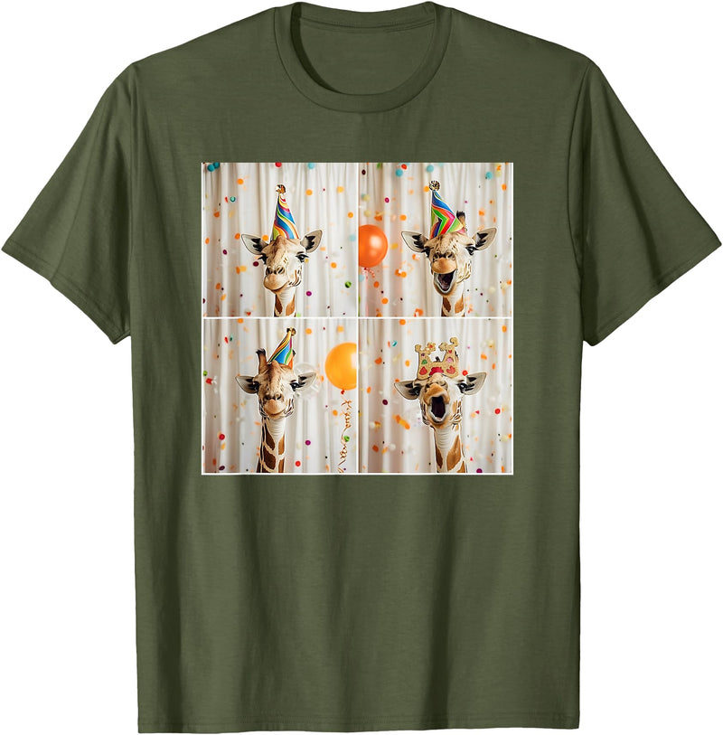 Zoo Animal Photobooth Love Giraffes Men Women Kids Happy Giraffe Face Jungle Animal Selfie Birthday Giraffe T-Shirt - Olive Green
