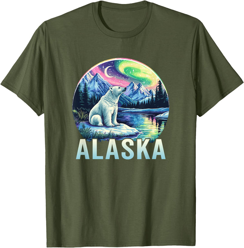 Alaska Cruise Trip Alaska Northern Lights Aurora Viewing Vacation Alaska Trip T-Shirt - Olive Green