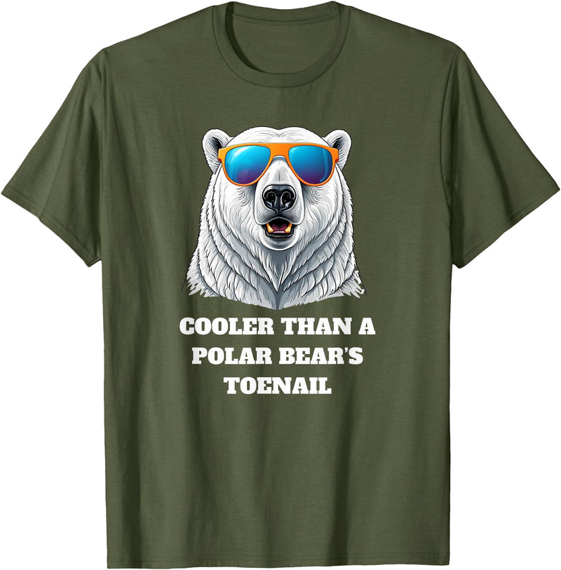 Cooler than a Polar Bear’s Toenail Cute north pole polar bear wearing sunglasses. T-Shirt - Olive Green