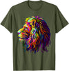 Lion Artistic For Men Women Kids Colorful Lion Head Design Pop Art Style T-Shirt - Olive Green