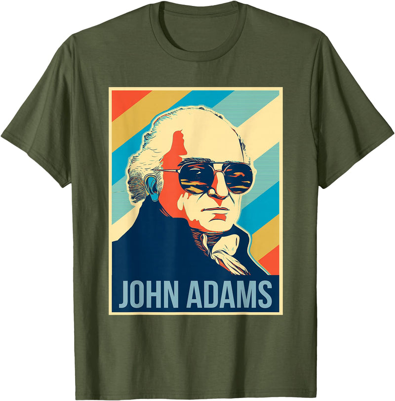 President John Adams Tees 4th Of July John Adams President Retro Patriotic T-Shirt - Olive Green