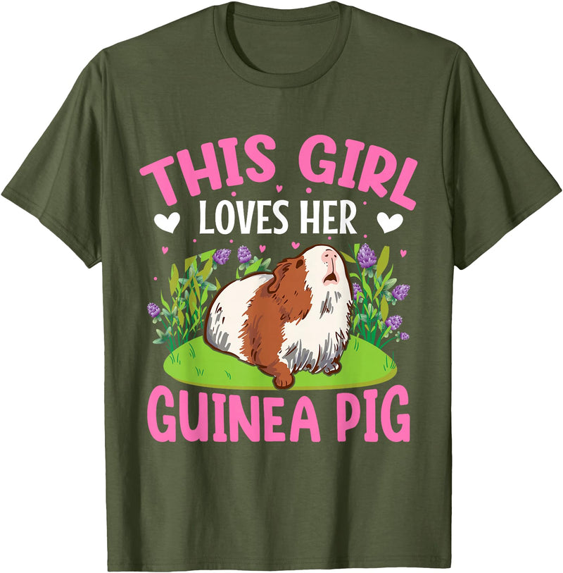 Funny Guinea Pig Gifts For Women Men Kids by DMTRY This Girl Loves Her Guinea Pig T-Shirt - Olive Green