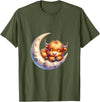 Cute Baby Highland Cow Sleeping on the Moon Heifer Farm T-Shirt - Olive Green