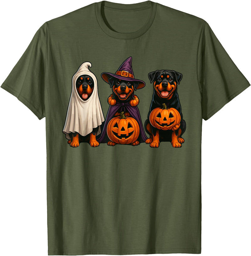 Halloween Shirt With Dogs Dog Ghost Shirt, Cute Halloween Rottweiler Ghost Dog Mom T-Shirt - Olive Green