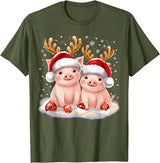 Funny Xmas Pig Lover Christmas Christmas Pig Reindeer Xmas T-Shirt - Olive Green