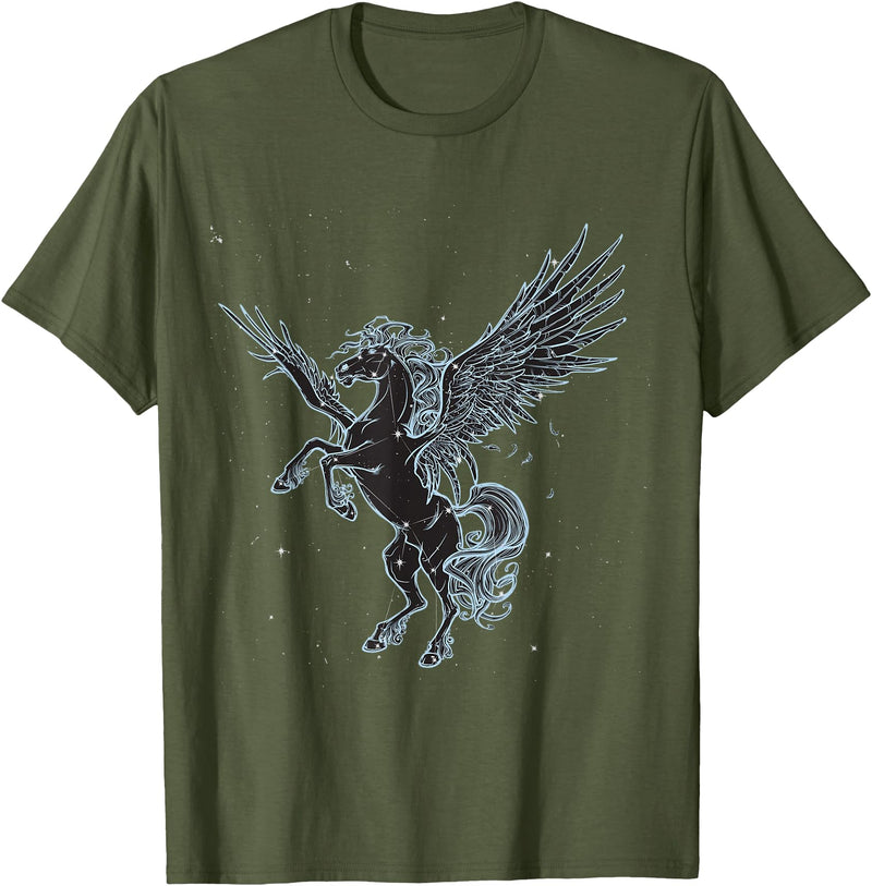 Pegasus Greek Ancient Mythology Collection Pegasus, Sky Constellation Winged horse, Greek Mythology T-Shirt - Olive Green