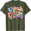 Floral He Is Risen Happy Easter Christian Bible Verse Faith T-Shirt in Olive Green