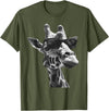 Safari Animal Art Giraffe with Sunglasses Wildlife Safari Giraffe Animal Lover T-Shirt - Olive Green