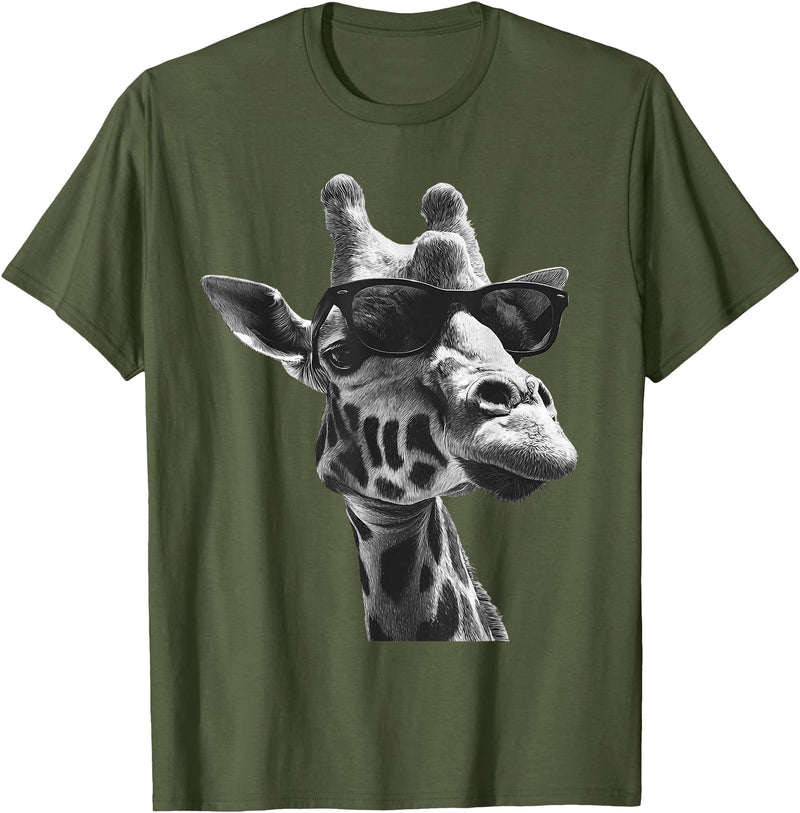 Safari Animal Art Giraffe with Sunglasses Wildlife Safari Giraffe Animal Lover T-Shirt - Olive Green