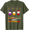 Funny Halloween Thanksgiving Christmas Wine Halloween Thanksgiving Christmas Happy Hallothanksmas T-Shirt - Olive Green