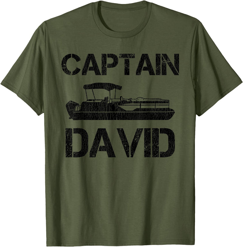 Custom Boat Captain Personalized Name Designs Captain David Pontoon Personalized Boat Name Fishing Trip T-Shirt - Olive Green