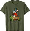 Off to Cause a Kerfuffle Bunny Rabbit Turtle T-Shirt in Olive Green