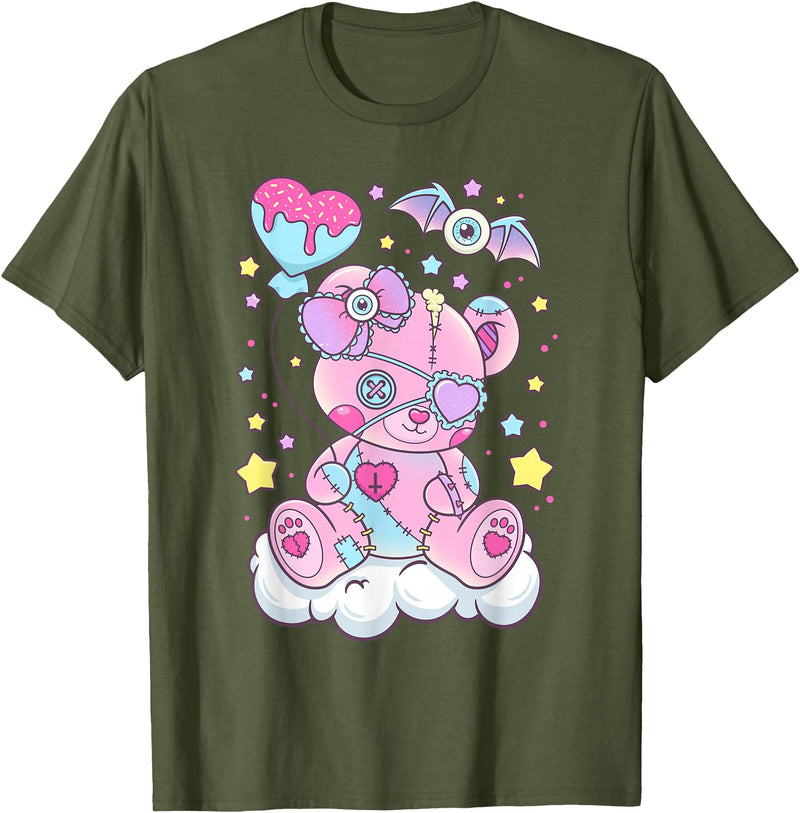CC Pastel Goth Anime Vaporwave Aesthetic Kawaii Pastel Goth Cute Scary Bear T-Shirt - Olive Green