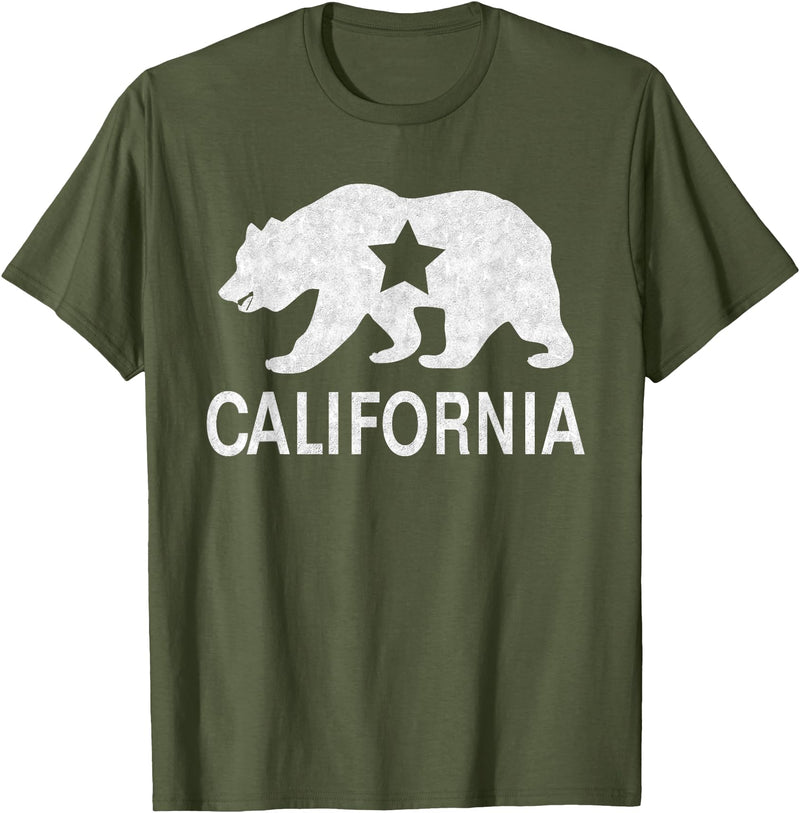 California Bear Souvenirs California State Flag Republic Of California T-Shirt - Olive Green