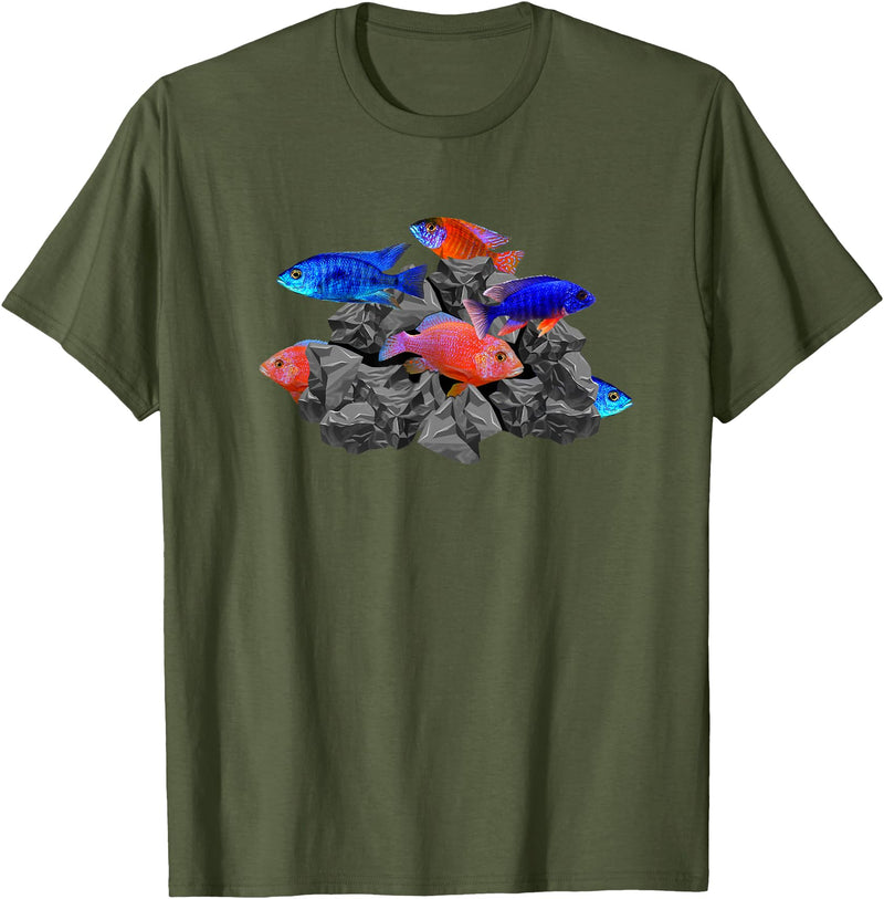Cichlid Aquarium Lovers Tees African Cichlids Peacock Cichlid Breeders Aquarium Fish T-Shirt - Olive Green