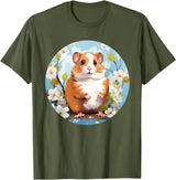 Cool Spring Flowers with Hamster for Season Lovers T-Shirt - Olive Green