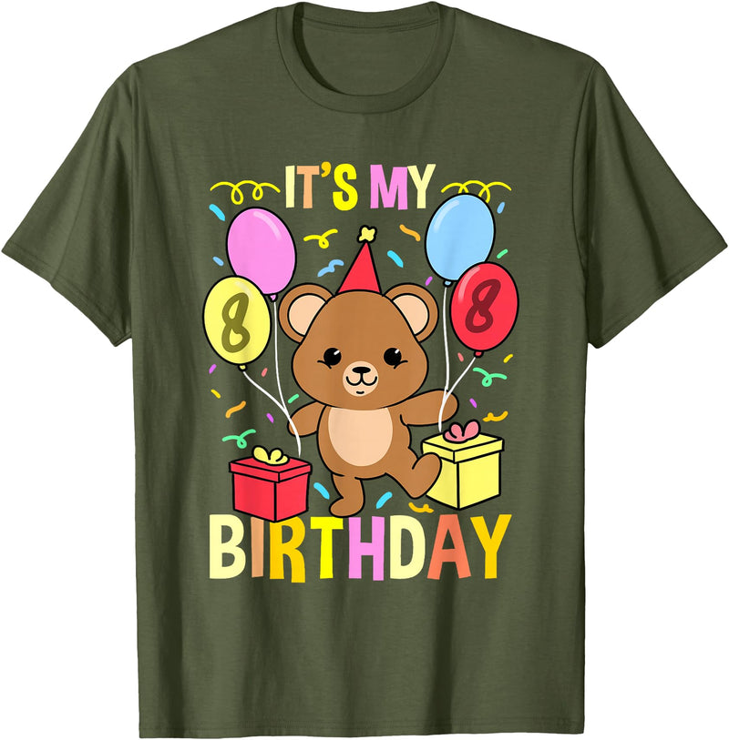 Hiking Lover Design Its My 8th Birthday Teddy Bear T-Shirt - Olive Green