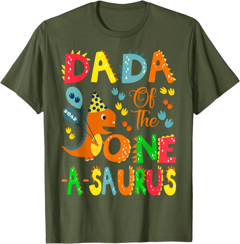 Dinosaur Birthday Boy Funny Family Matching Dada of The One-A-Saurus 1st Birthday Boy Dinosaur Lover T-Shirt - Olive Green