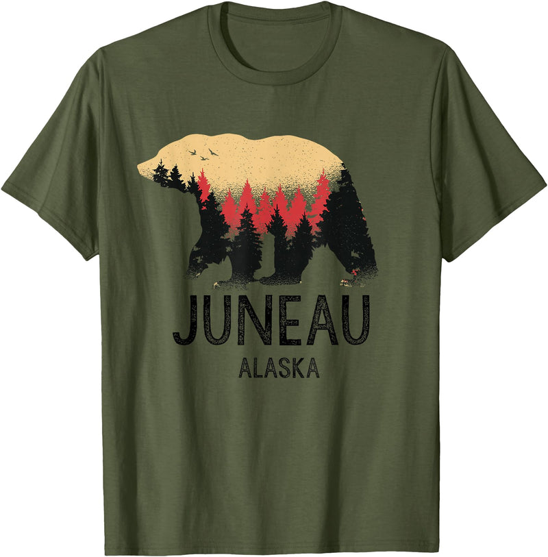 Juneau Alaska Souvenirs & Gifts Juneau Alaska Vintage Grizzly Bear Souvenir Gift T-Shirt - Olive Green