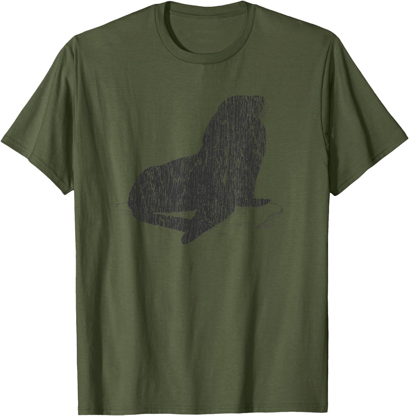 Distressed Sea Lion Sea Lion T-Shirt - Olive Green