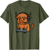 GamerAxis1 Highland Cow Gamer Gaming Retro Videogames Boys Girls Kids T-Shirt - Olive Green
