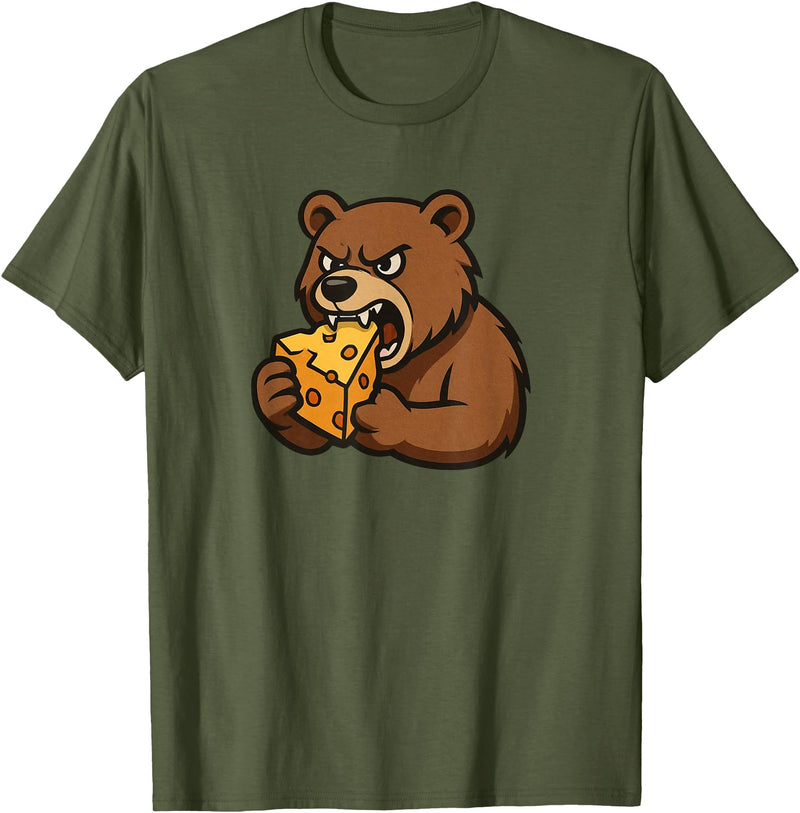 Chi City Designs Bear Eating Cheese T-Shirt - Olive Green