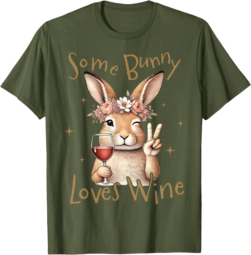 Cute Rabbit Lover Bunny Graphic T-Shirt (Navy Blue) in Olive Green