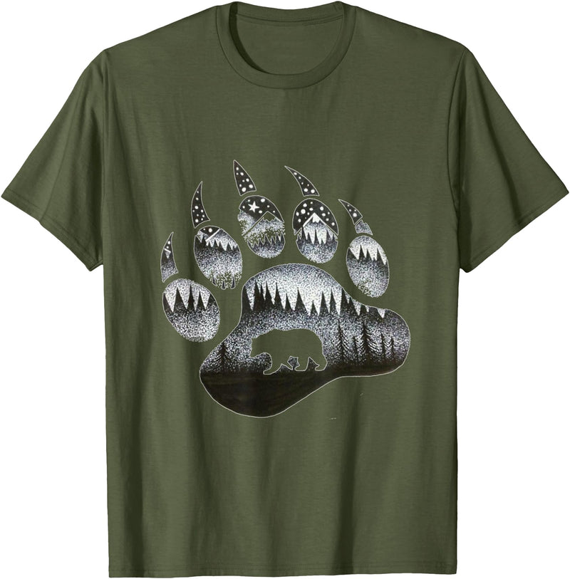 One Nature Designs Touching Ghost of the Spirit Bear Paw T Shirt T-Shirt - Olive Green