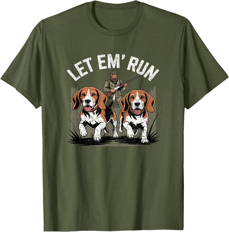 Vintage Beagle Dog Let Em' Run Rabbit Hunting T-Shirt in Olive Green