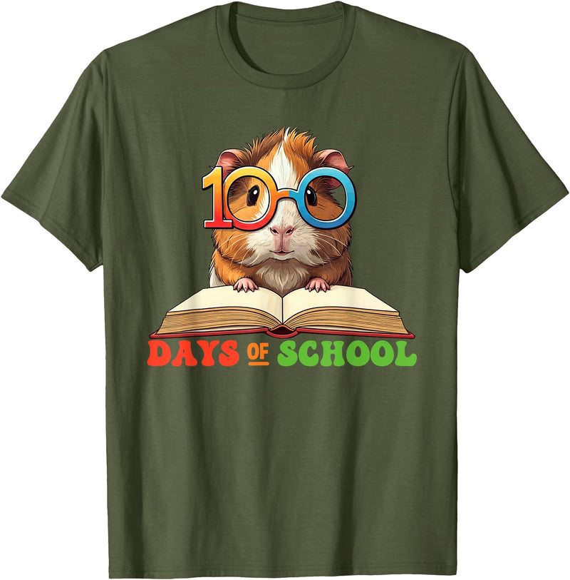 Guinea Pig Lovers 100 Days Of School Costume Kids Funny Guinea Pig 100th Day Of School Teacher Womens Mens T-Shirt - Olive Green