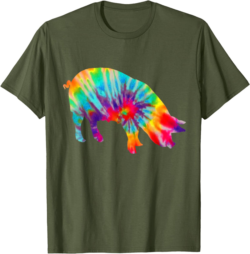 Pig Tie Dye Vintage Farmer T-Shirt - Olive Green