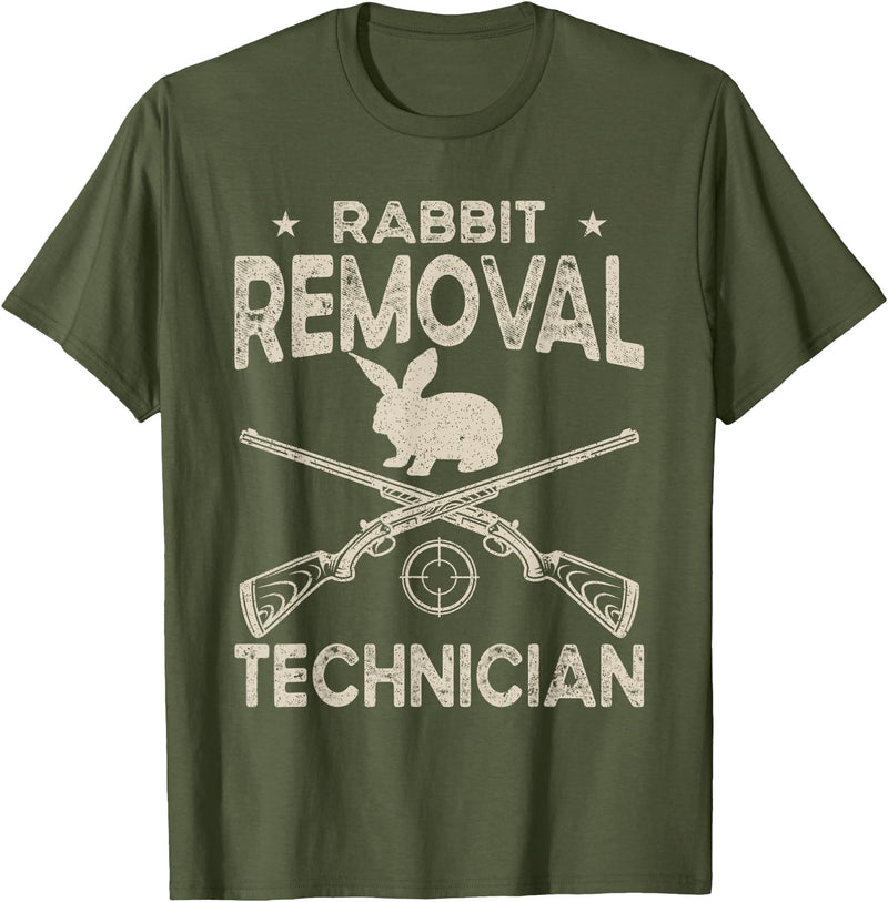 Funny Rabbit Hunting Rabbit Hunter Rabbit Removal Technician T-Shirt in Olive Green