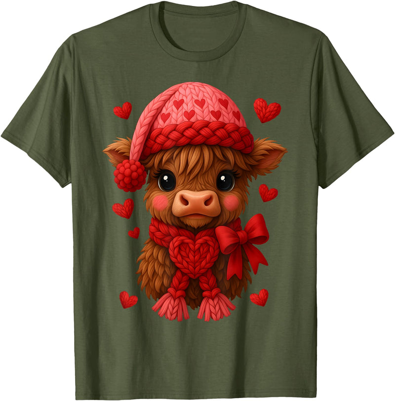 Coquette Bow Highland Cow Valentine Women Girls. Highland Cow Valentines Day Funny Hearts Valentine Cow Women T-Shirt -