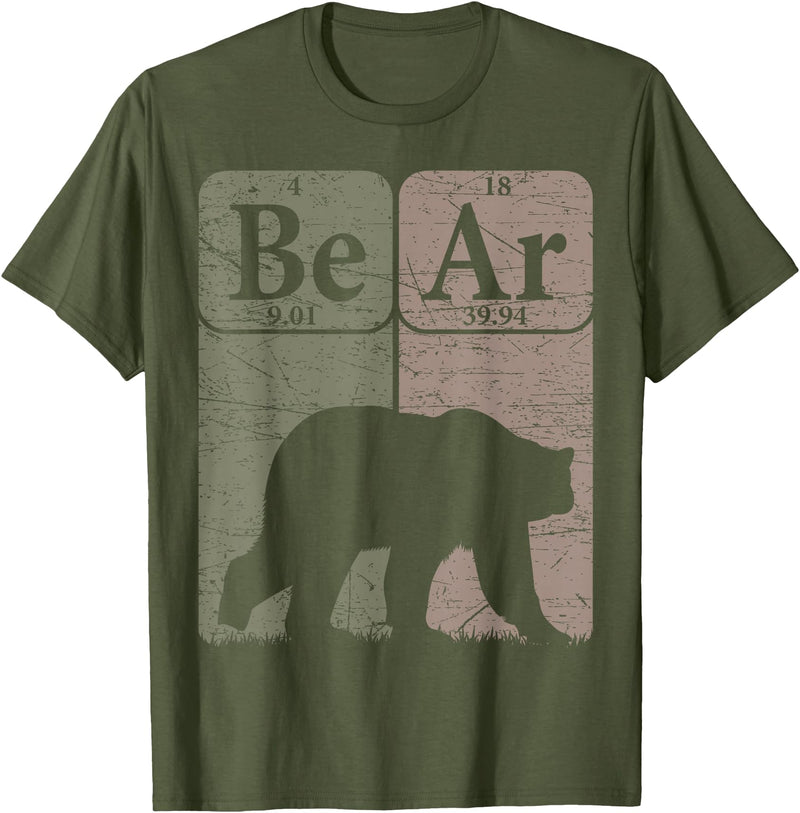 Bear Periodic Chemistry Elements Retro Arctophile Bear Periodic Table Elements Grizzly Bear Vintage Arctophile T-Shirt - Olive Green