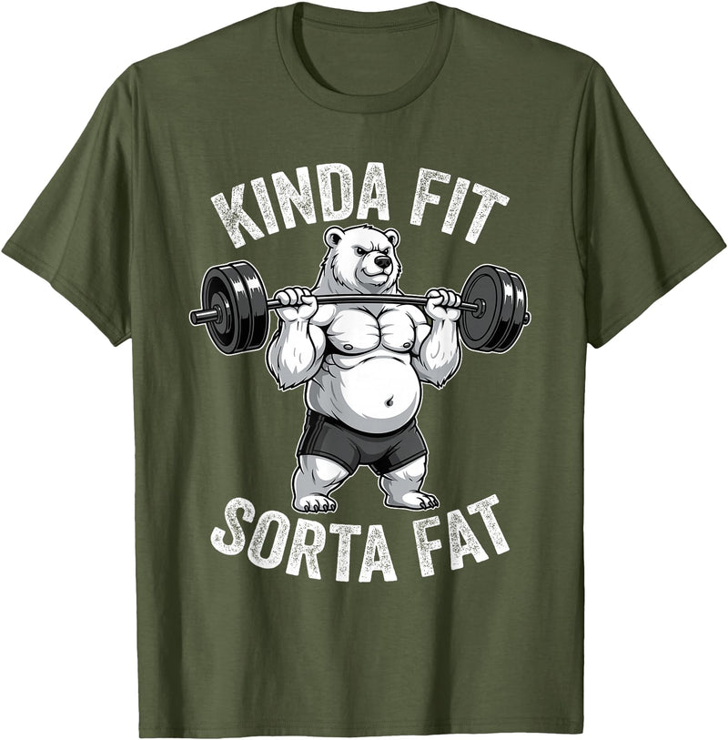 Iron Jungle Apparel Kinda Fit Sorta Fat Polar Bear Gym Weightlifting Workout T-Shirt - Olive Green